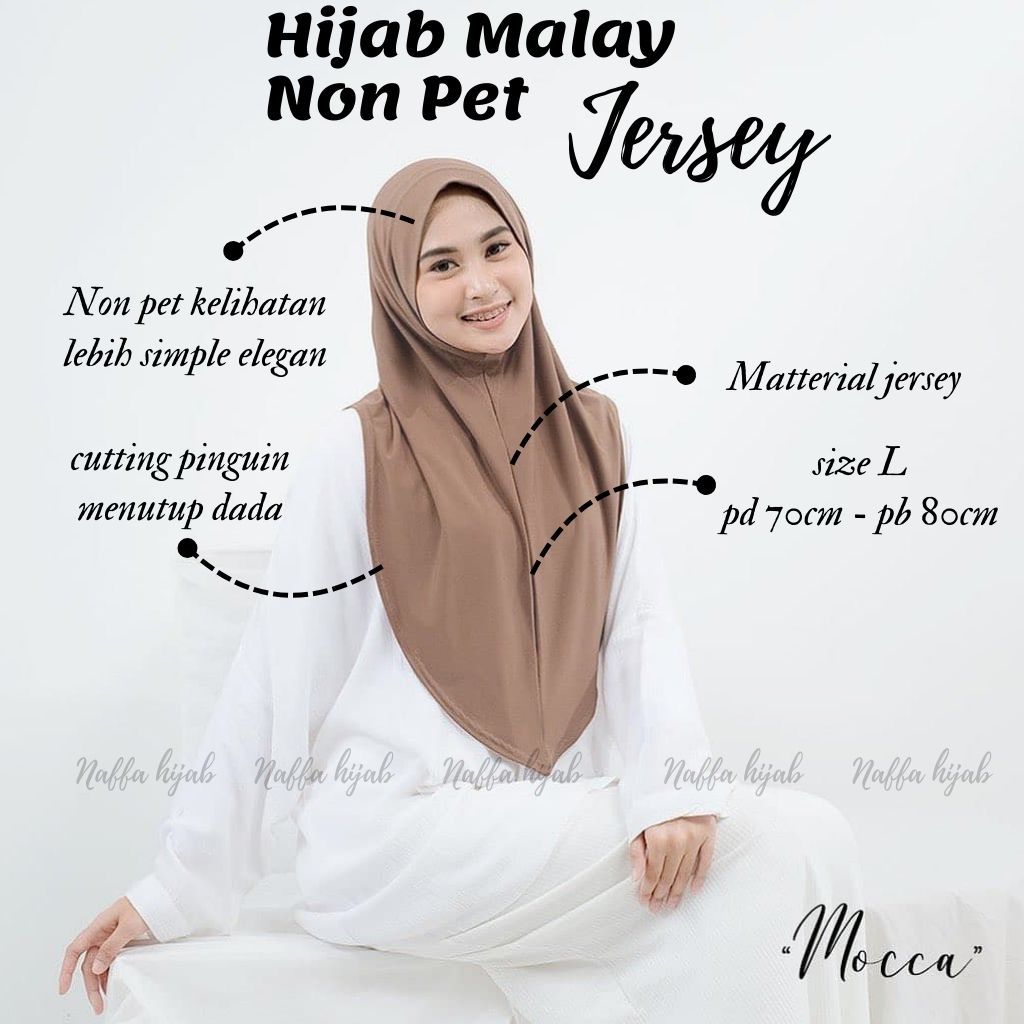 Hijab Malay Non Pet Size L Jumbo/Bergo Non Pet Jersey Jumbo