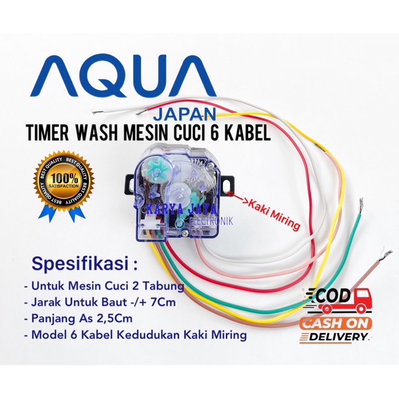 Timer Wash 6 Kabel Kaki Miring Mesin Cuci AQua 2 Tabung - Timer Mesin Cuci AQUA 6 Kabel Baut Miring