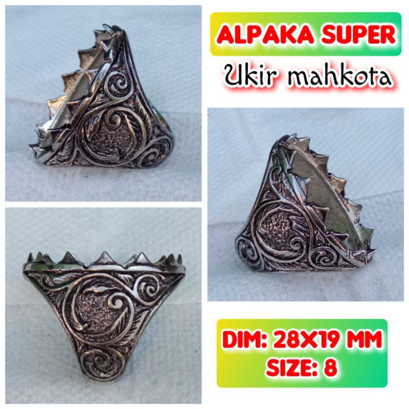 cincin emban batu akik alpaka super ukir mahkota.17