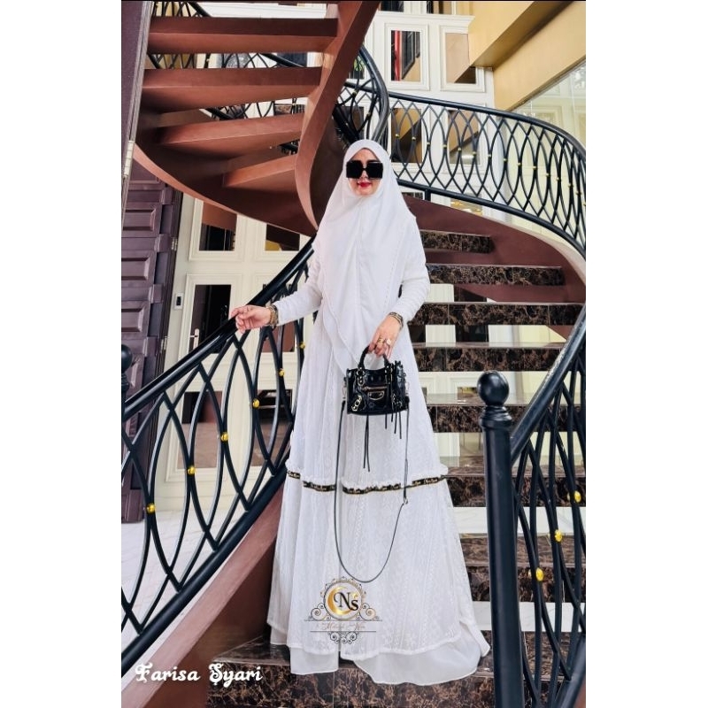 PROMO GAMIS SYAEI BROKAT FARISA SYARI BY. NAIS SYARI GAMIS UMROH HITAM PUTIH BAJU PESTA KONDANGAN