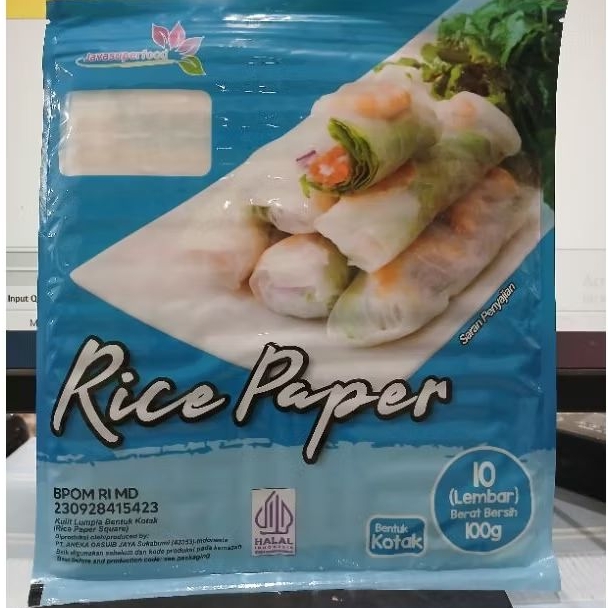 

Rice Paper Kulit Lumpia Bentuk Kotak Isi 10 Lembar Berat 10g