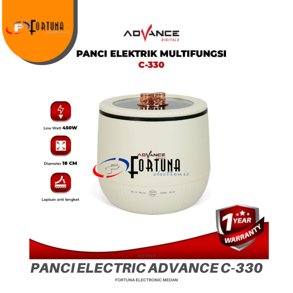 Warmer Steamer Cooker ADVANCE MULTI COOKER PANCI LISTRIK SERBAGUNA ELEKTRIK PAN C330 1.8 LITER C-330