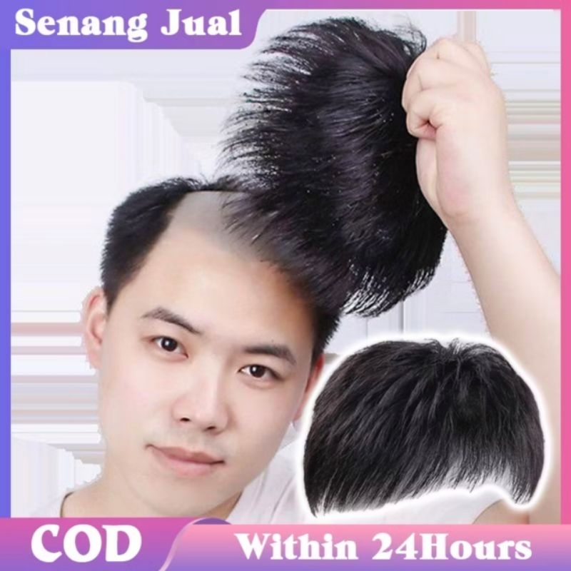 Hairclip Pria Wig Pria Rambut Asli Rambut Palsu Pria Botak Rambut Simulasi
