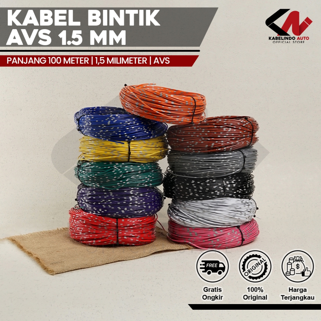 Kabel Otomotif Serabut Tembaga 1.5mm 100 Meter untuk Body Mobil Motor Isolasi PVC Tahan Panas