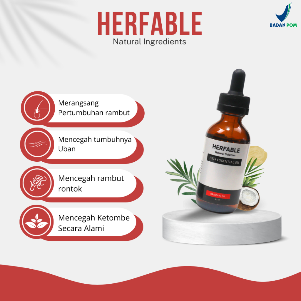 Herfable Hair Treatment Oil BPOM - Serum Penumbuh Rambut Rontok & Kebotakan