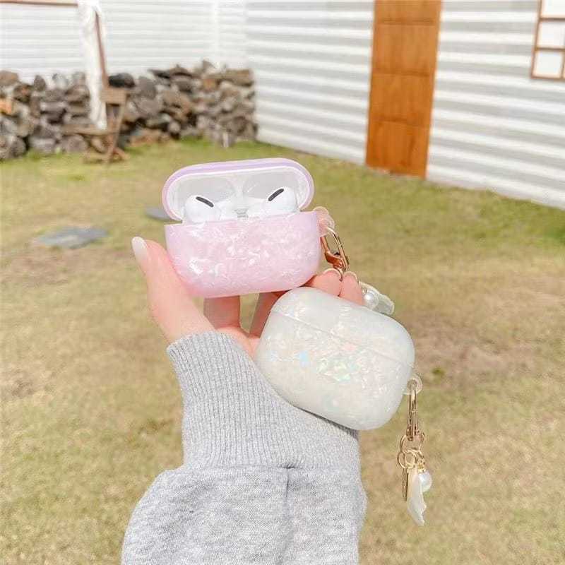 Premium Silikon Case Apple AirPods Motif Shell Pattern + Tali Mutiara Silicone Earpods Inpods Earpho