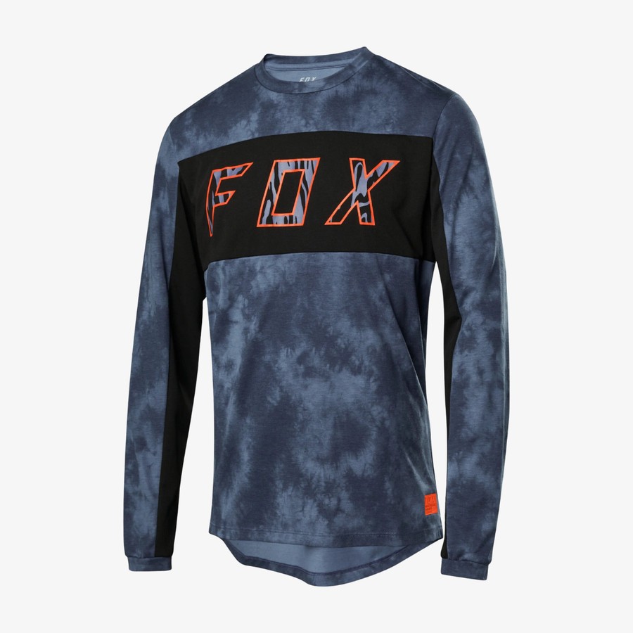 FOX Racing Ranger DR Long SLeeve Elevated Jersey MTB Sepeda Gunung Apparel [Blue Steel] - L
