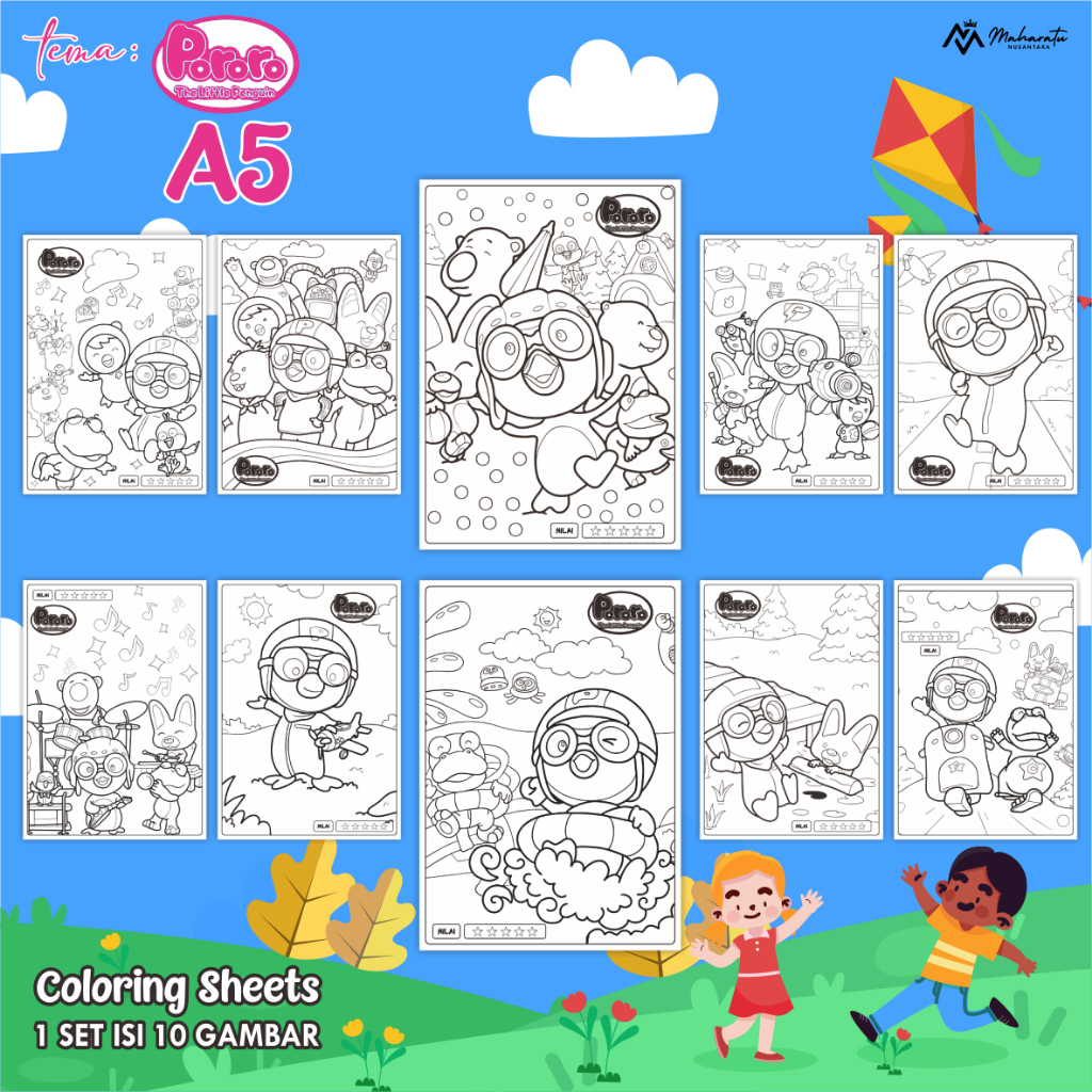 

[TEMA PORORO] KERTAS GAMBAR ANAK - LEMBAR WARNA 1 SET ISI 10 READY STOCK - COLORING SHEET FOR KIDS