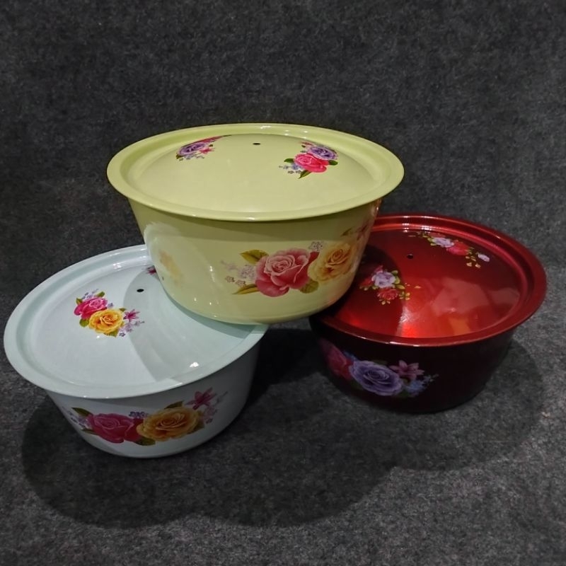 Baskom Enamel 24 cm Tebal | Baskom Motif Bunga