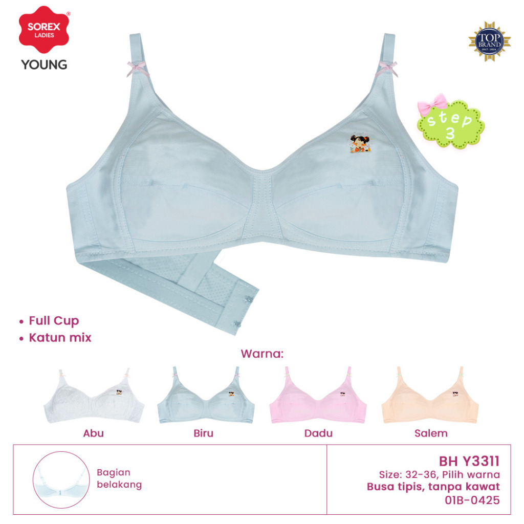 Sorex Young Bra Remaja Step 3 Busa Tipis Tanpa Kawat Kait 2 Full Cup B Harian BH Y 3311