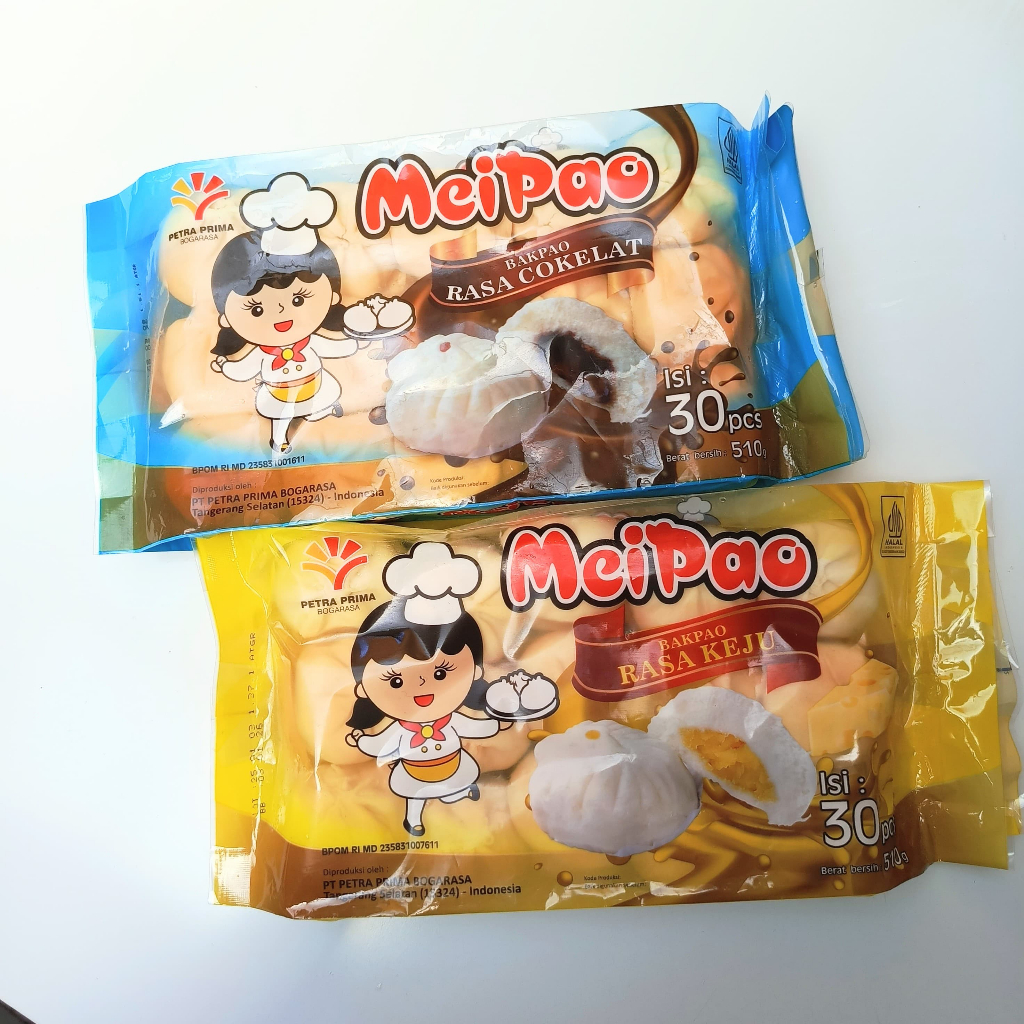 

GEBOY MEIPAO Bakpao Cokelat/Keju 510gr isi 30pcs Minipao/Bakpao/Mipao Halal Enak Roti Kukus Empuk