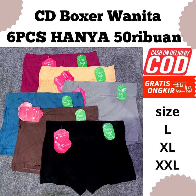 6PCS Celana Dalam Boxer Wanita CK 9214 UltraSoft L XL XXL