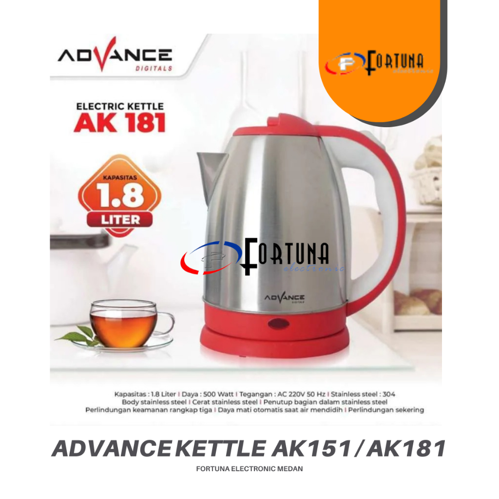 ADVANCE AK181 / AK151 TEKO LISTRIK KAPASITAS 1,8 LITER / 1,5 LITER PEMANAS AIR HEMAT LISTRIK AMAN DI