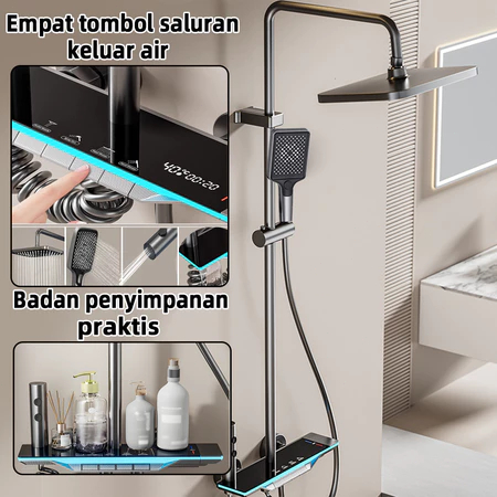 Shower Kamar Mandi Satu Set Digital/Luxury Shower LED/Shower Set Panas Dingin Bagian Dalam Kuningan