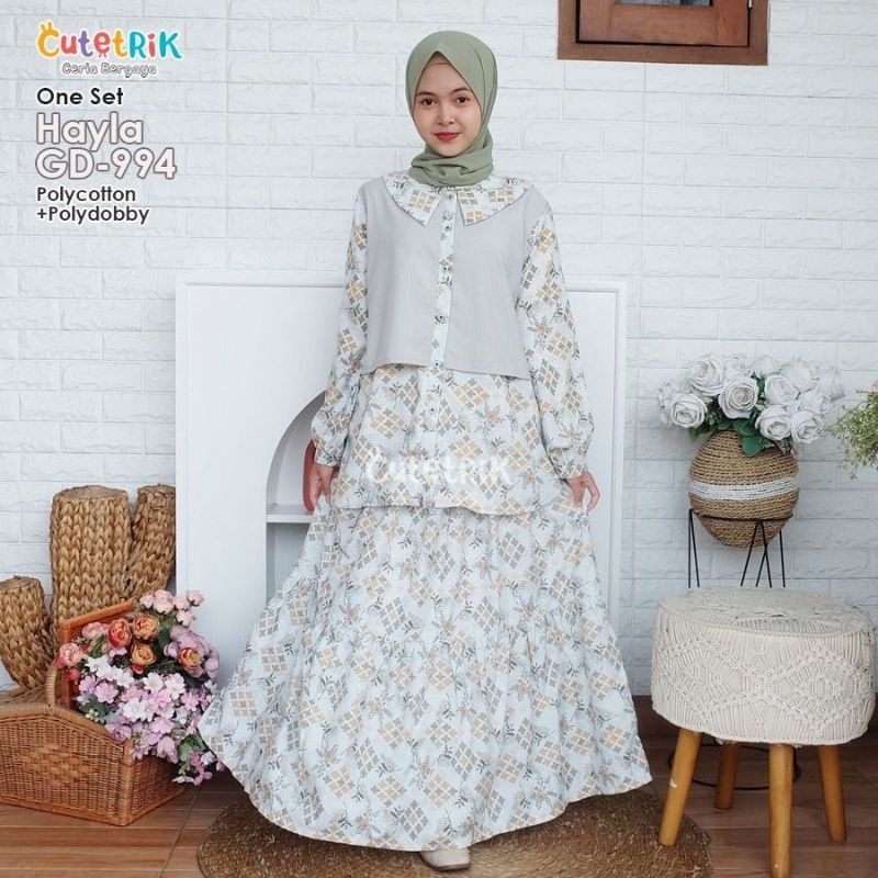 Setelan muslim anak dan remaja perempuan / set rok cutetrik terbaru / set rok hayla cutetrik
