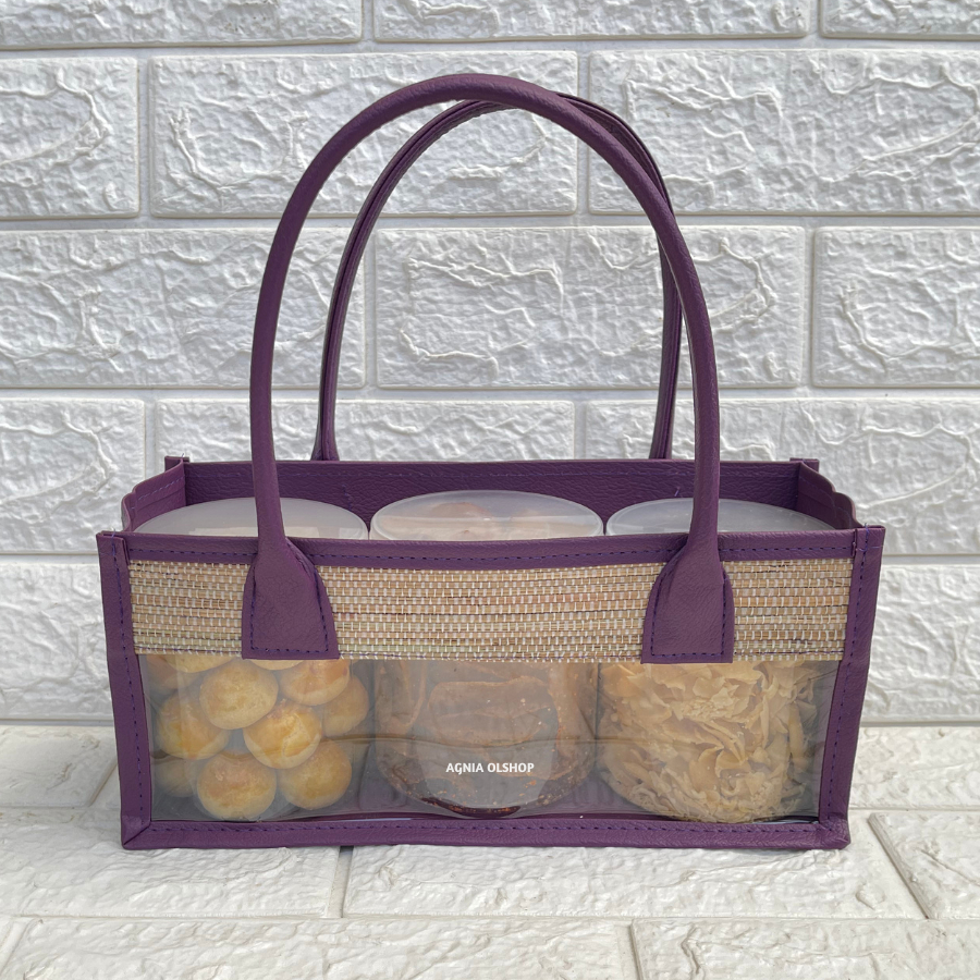 

Tas Mika Parcel Mendong (Ungu) Untuk Isi 3 Toples Silinder Keranjang Hampers Mika