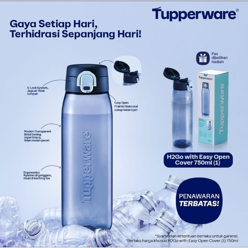 H 2 Go 550ml, 750ml Botol Minum Tupperware ORI