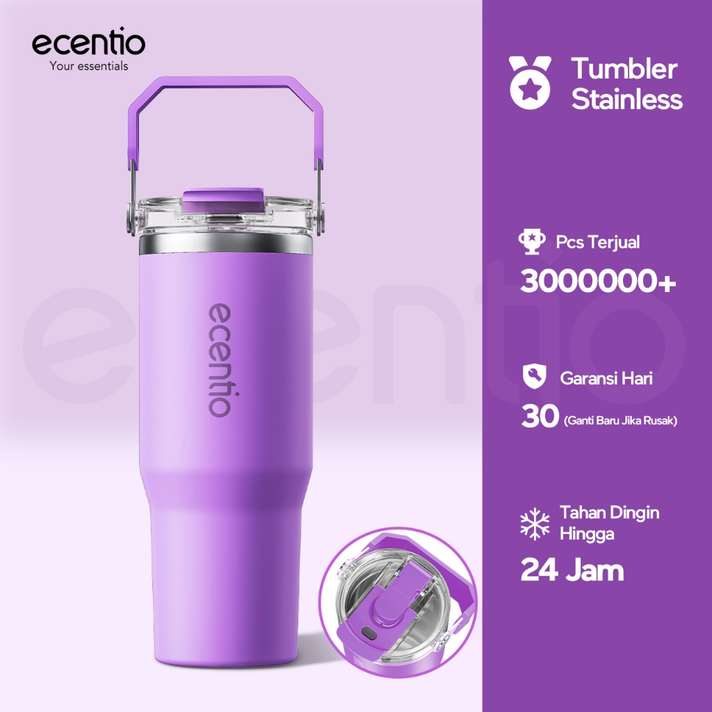 ecentio tumbler Stainless Vacuum 900ml ungu briu/pink/beige Portable Thermos Botol minum besar