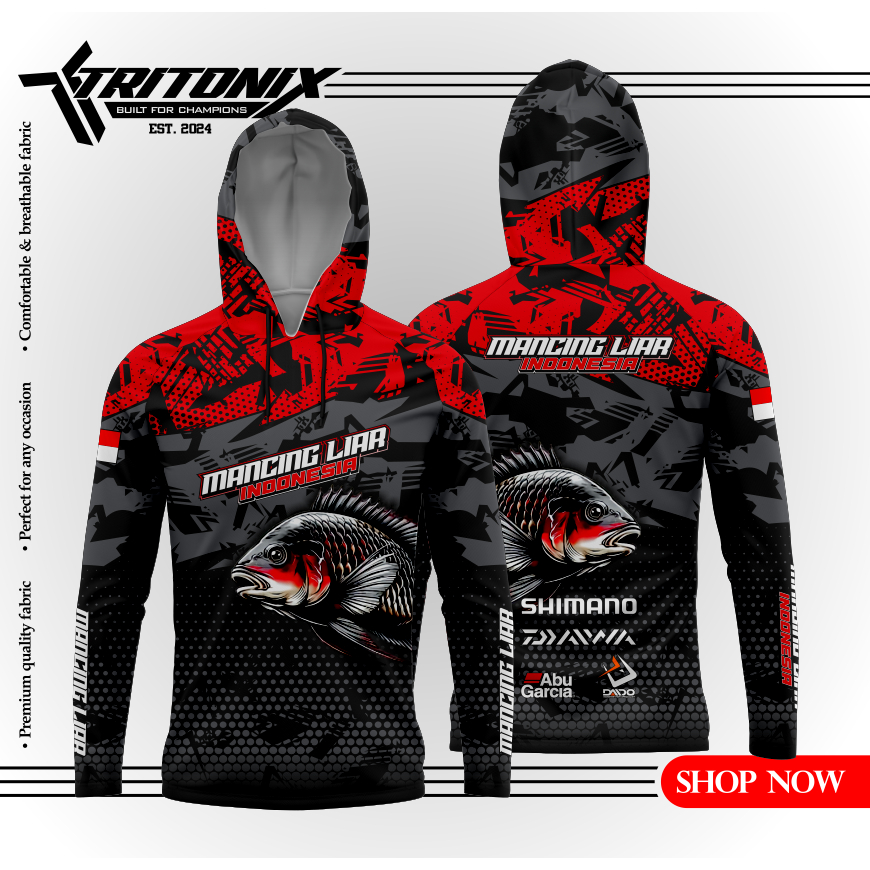 TRITONIX JERSEY MANCING MOTIF IKAN MUJAER NILA VARIAN MERAH BISA CUSTOM NAMA DAN LOGO