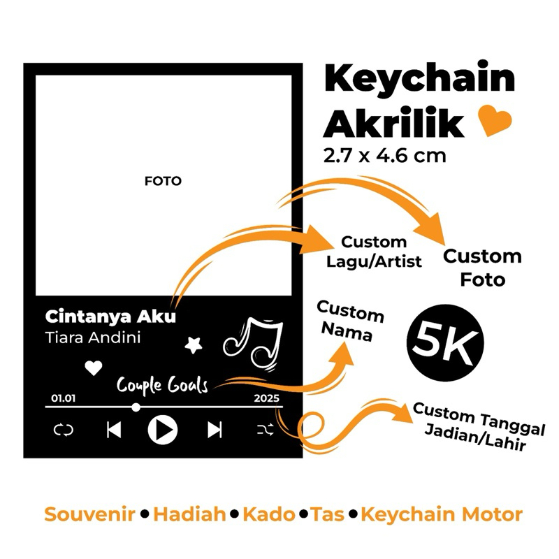 Gantungan kunci Akrilik Spotify Custom