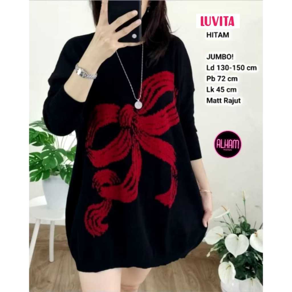 Luvita Top Baju Atasan Blouse Wanita Super Jumbo Ld 130 140 150 Bigsize XXXXXL Bahan Premium Rajut A