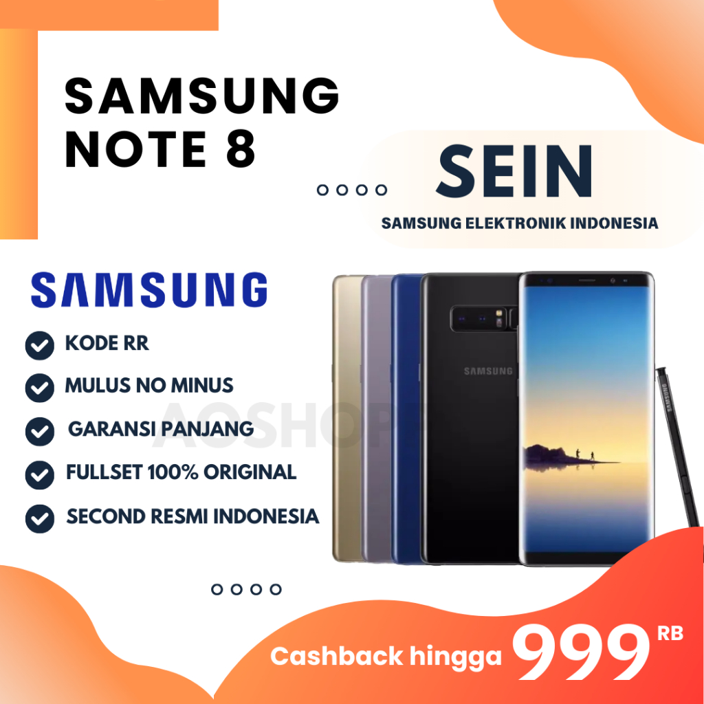 SAMSUNG GALAXY NOTE 8 FULLSET ORIGINAL RAM 6GB - 64GB - BEKAS - SECOND - FULLSET Mulus Bening