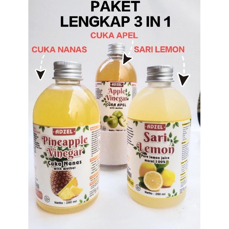 

PAKET MURAH! 3 in 1 cuka apel 250ml + cuka nanas 250ml + sari lemon 250ml - diet sehat - paket imun tubuh - paket bundling