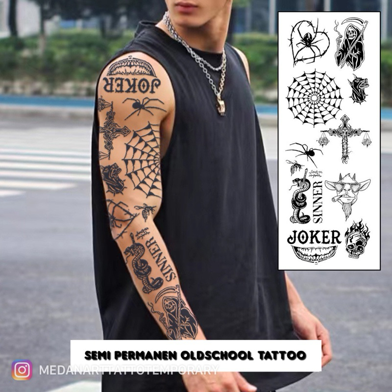 MEDAN Tatto temporer semi permanen Motif Oldschool full tangan Tahan 15 hari