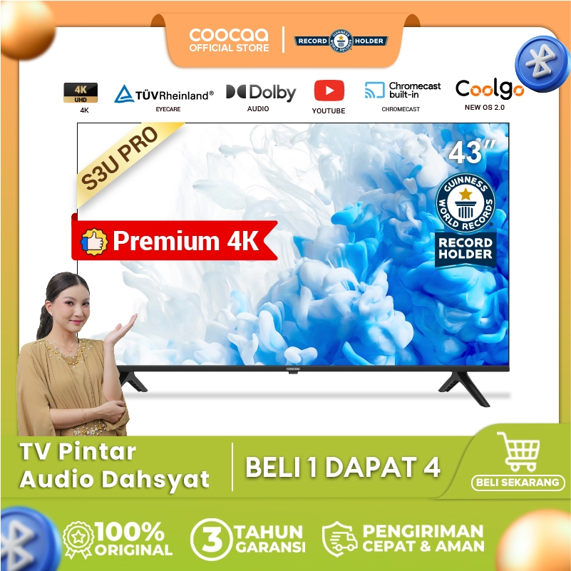 COOCAA 43 inch S3U PRO - Smart TV - Digital TV - 4K - UHD - Dolby Audio - Youtube - Mirroring - Boun