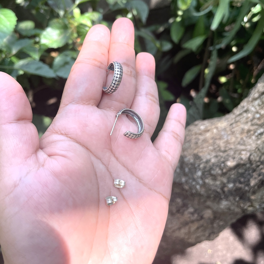 Anting Earrings Silver Perak Bali Bulat Hoop Tusuk Motif Jawan Dot Unik Asli 925 Wanita