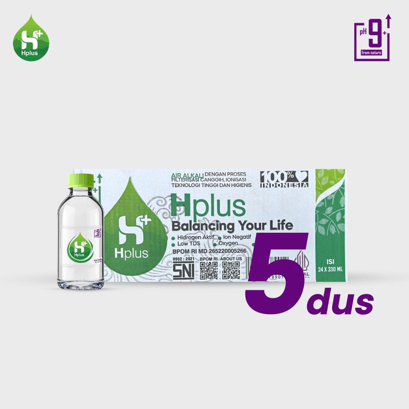 

Hplus Alkaline Water pH 9+ : 330ml - Paket Bundling 5 Dus