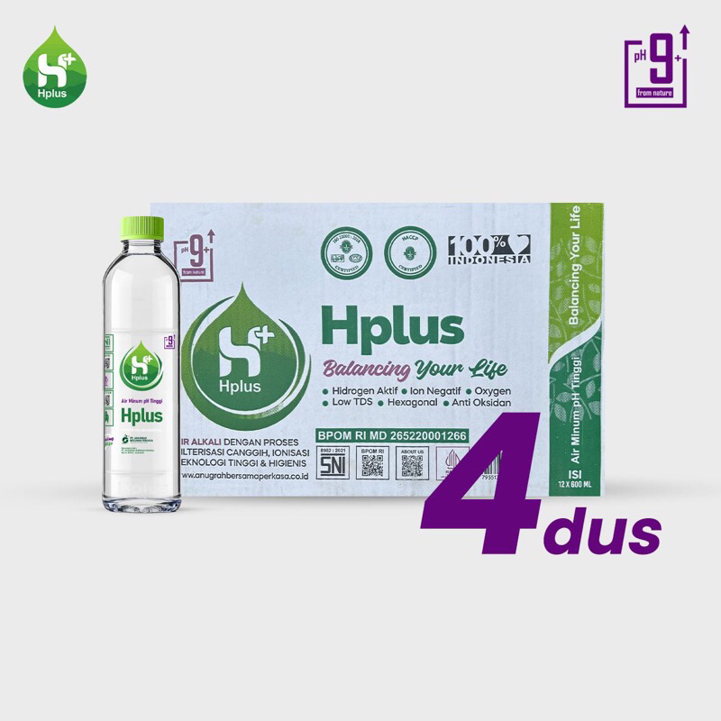 

Hplus Alkaline Water pH 9+ : 600ml - Paket Bundling 4 Dus