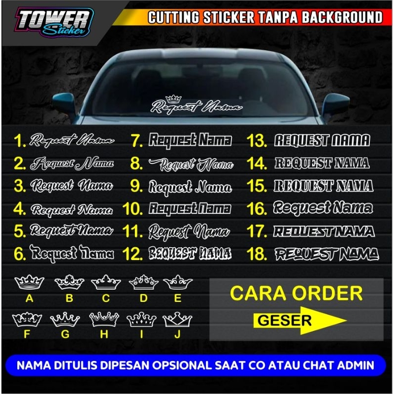 Stiker mahkota kaca depan mobil truck sticker custom reques nama bebas raja queen