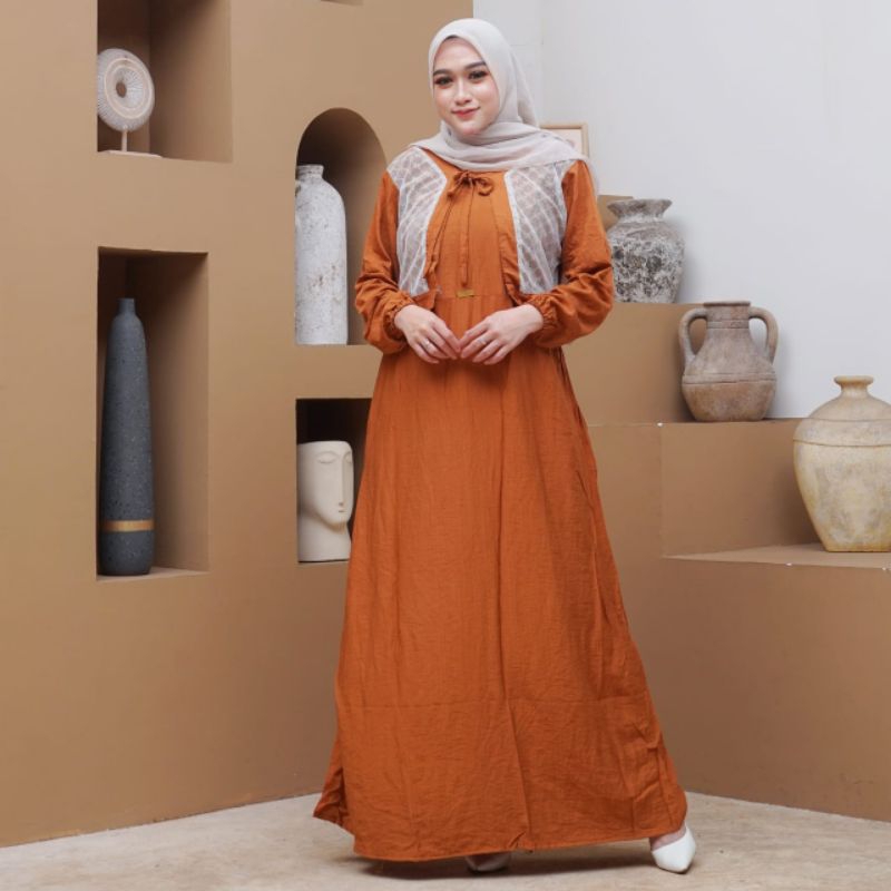 Gamis Jesica Brokat Polo Linen Model Terbaru Long Dres