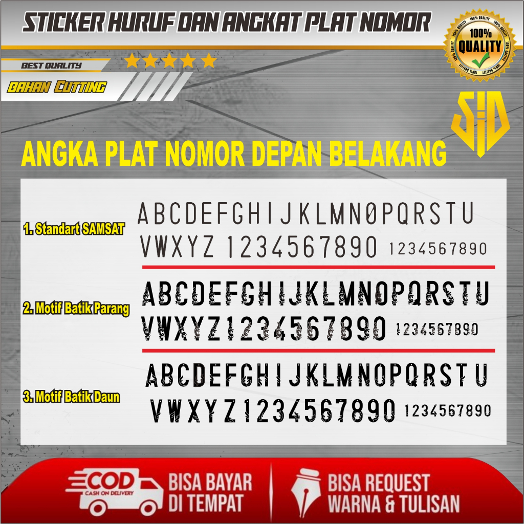 STIKER ANGKA PLAT MOTOR DAN MOBIL / STICKER HURUF ANGKA PLAT NOMOR MOTOR MOBIL / CUSTOM STIKER PLAT 