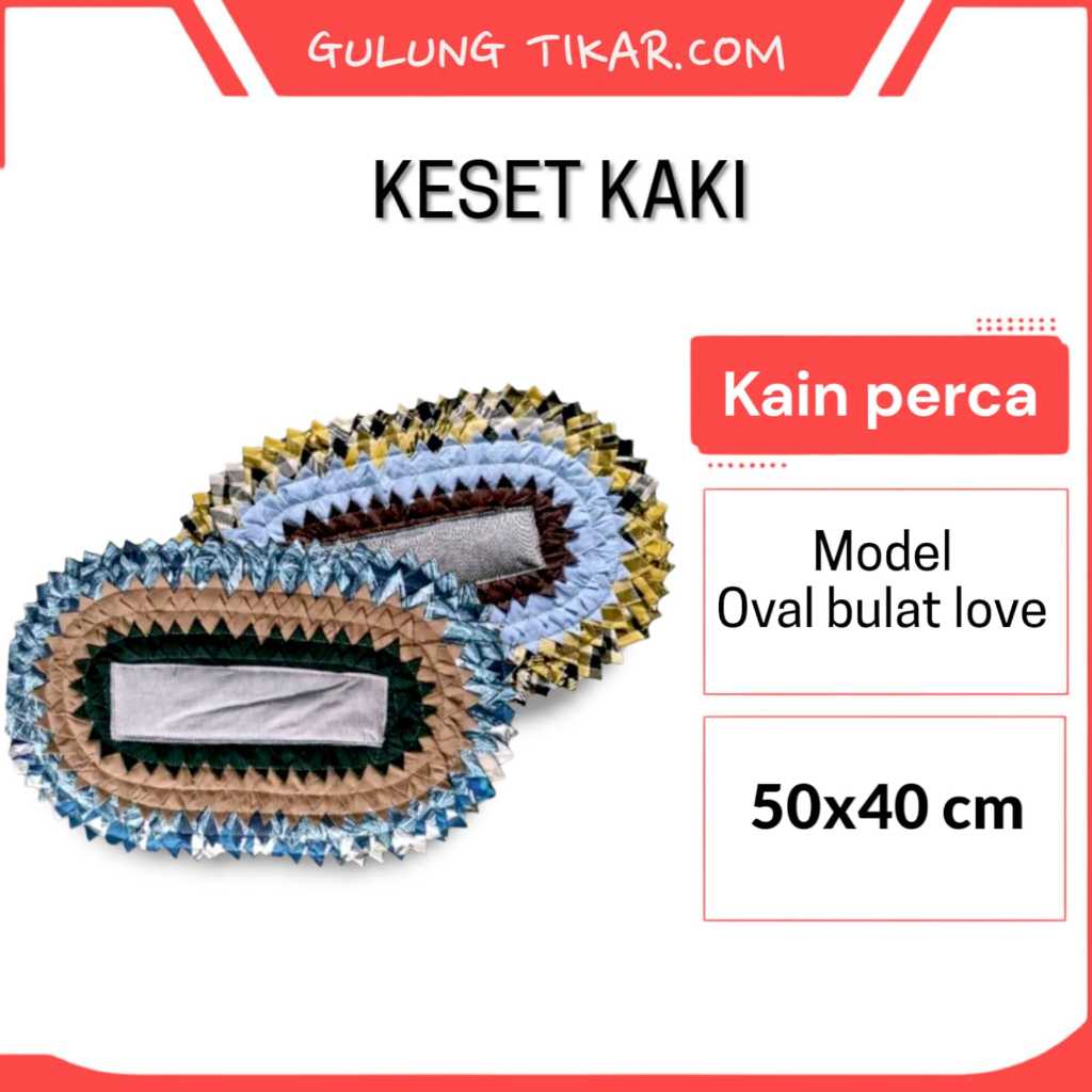 KESET ANYAM OVAL BULAT LOVE KAIN PERCA UNIK - KOSET KAMAR MANDI SERAP AIR ANTI SLIP