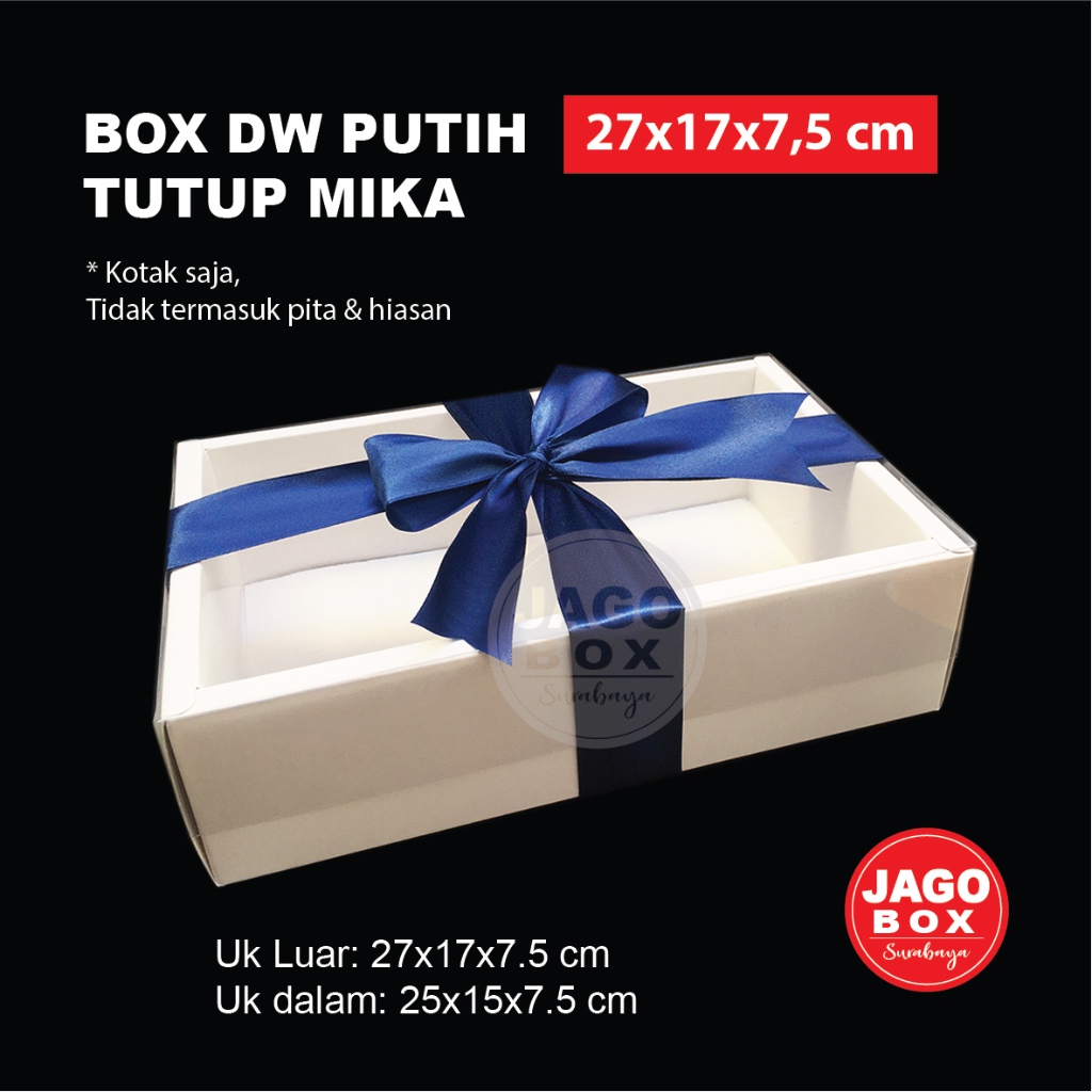 

Box DW Kue Kering Souvenir Ivory Putih + Tutup Mika 25x15x7.5 cm