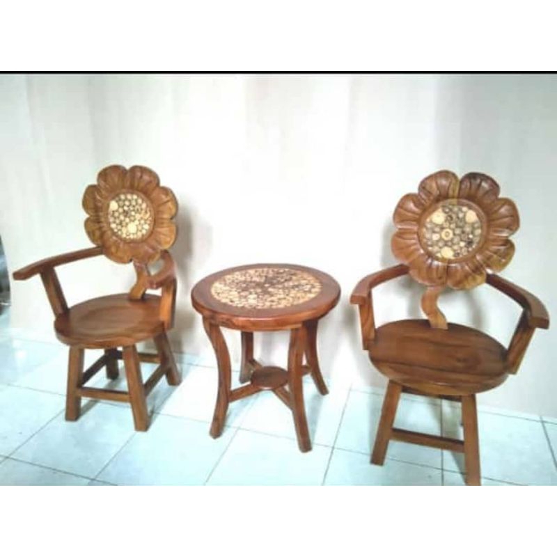 Kursi teras bungan koin 1 set trembesi wood