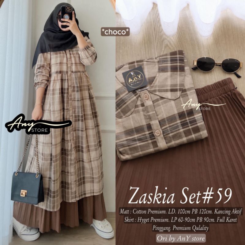 Zaskia Set #59 setelan tunik dan rok long tunic rok panjang plisket long tunik Cotton Premium outfit