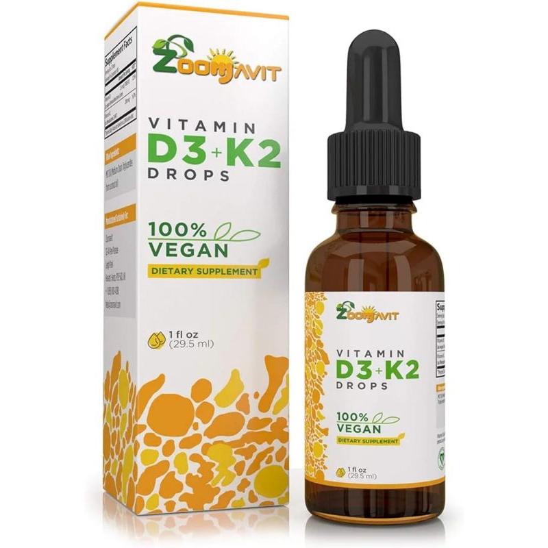 Vegan Liquid Drops Vitamin D3 K2 (MK7) - 100% Vitamin D Cair Berbasis Tanaman yang Diperkaya dengan 