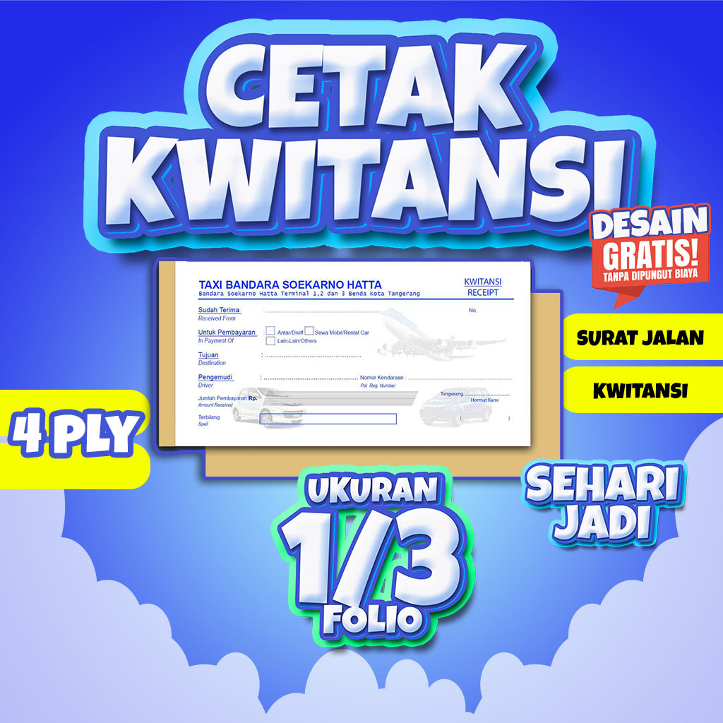 Kwitansi Custom 4 ply - Ukuran 1/3 Folio Sehari Jadi