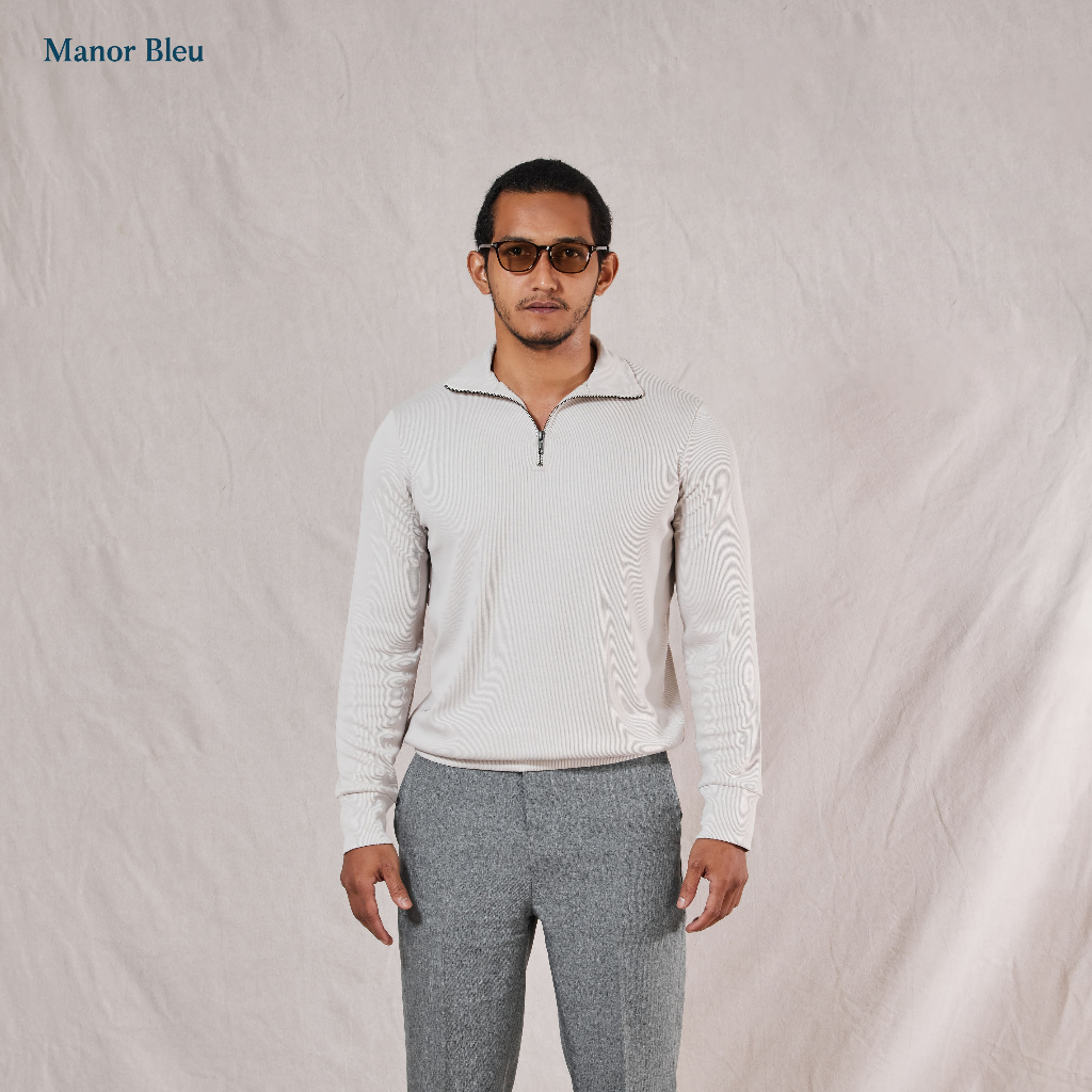 Half Zip Sweater Sweatshirt Outer Pria Premium - Brass Zip Pullover - Cream