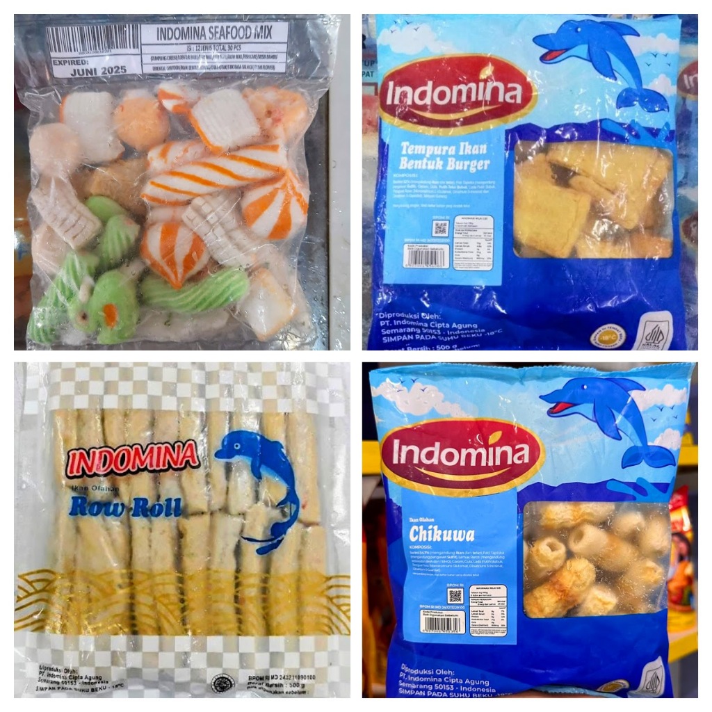 

Indomina Olahan Ikan Premium | Row Roll, Chikuwa, Tempura Burger, Seafood Mix Repack – 500gr