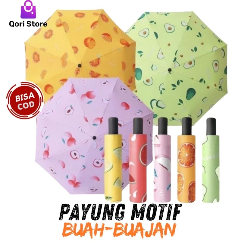 Qori Store - Payung Motif Buah-buahan / Payung Motif Buah / Payung Lipat Motif Buah / Payung Lipat