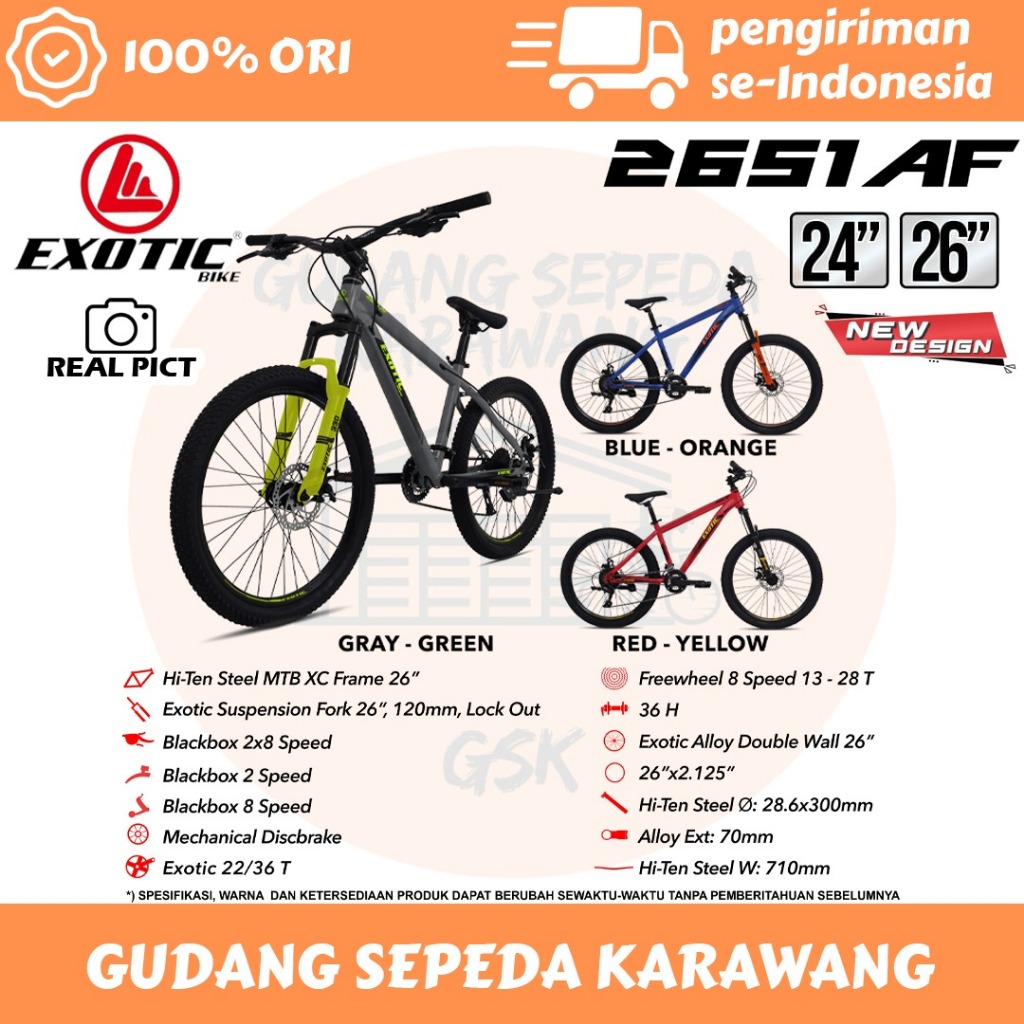 SEPEDA MTB 24 DAN 26 INCH EXOTIC MTB 2651AF