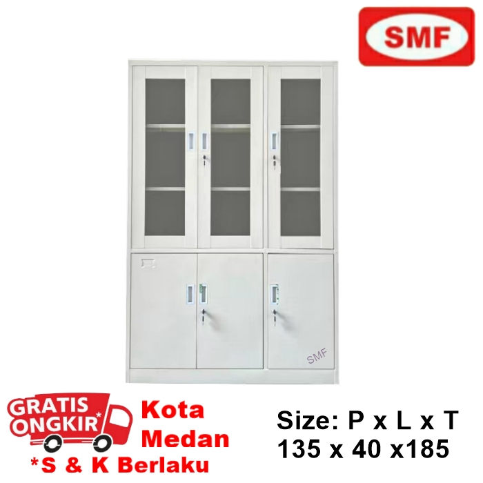 LEMARI BUKU / ARSIP BESI 3 PINTU - LV 301 - PINTU BUKA SETENGAH KACA - MOTIF MARBLE