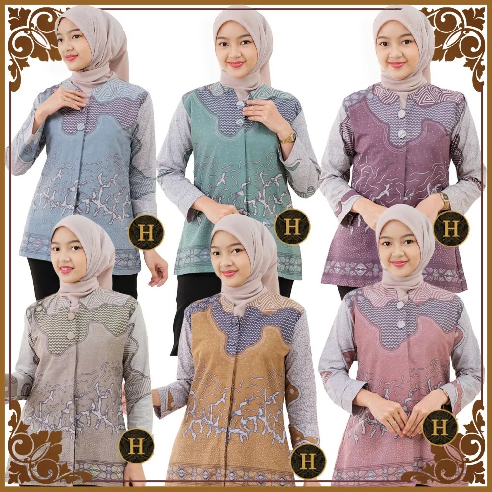 Blus Atasan Kemeja Batik Anak Perempuan Cewek Panjang SD SMP Remaja Motif Baru (1-6) 12-15 Tahun