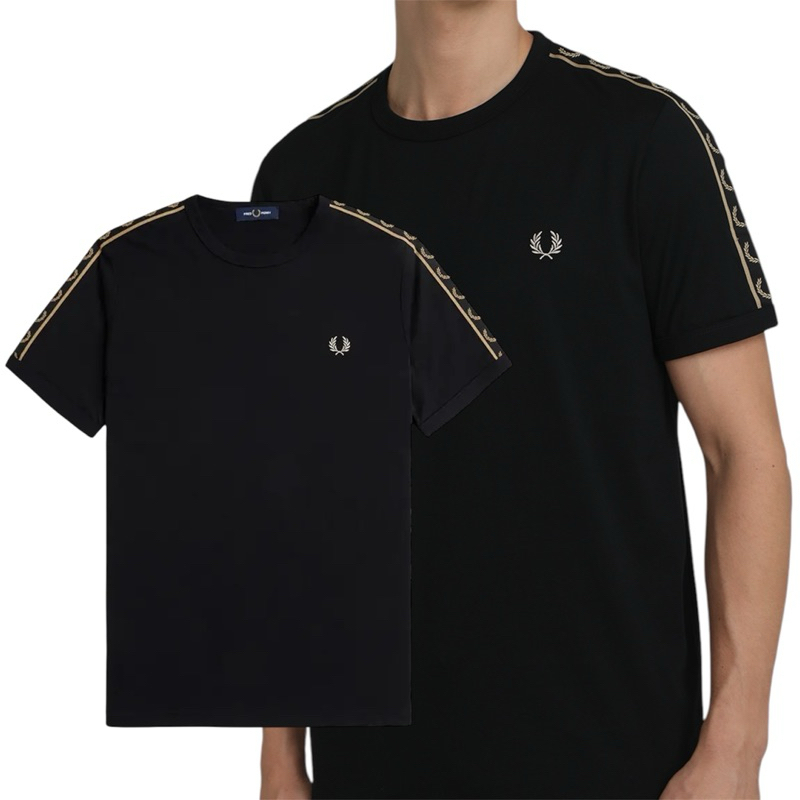 Fred Perry Contrast Taped Ringer T-shirt Black Gold Original