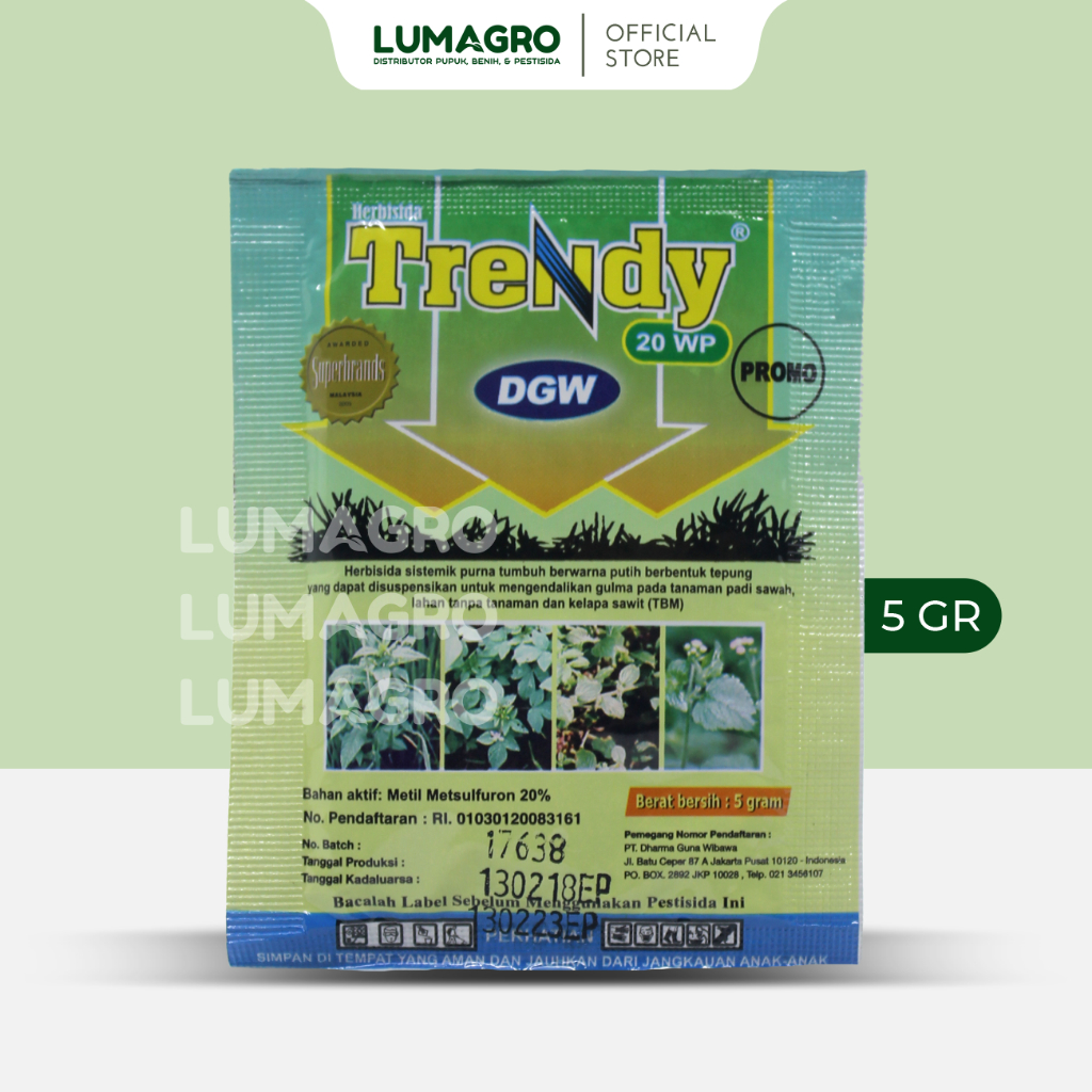 Herbisida Trendy 20WG 5gr Metil Metsulfuron Pembasmi Gulma Selektif Sekitar Tanaman Padi