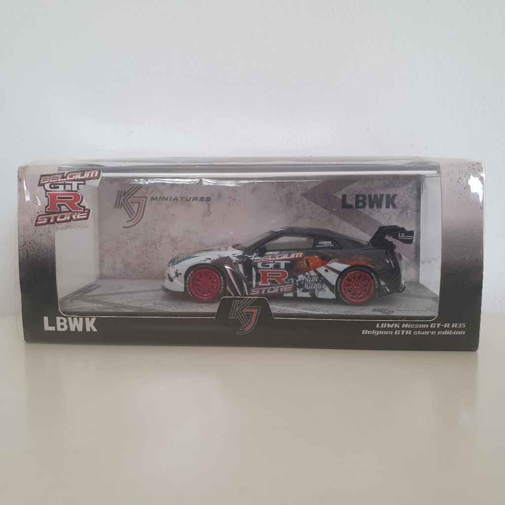 KJ Miniatures LBWK Nissan GT-R R35 1/64 (Belgium GTR Store Edition, Liberty Walk, LB, Black White, H